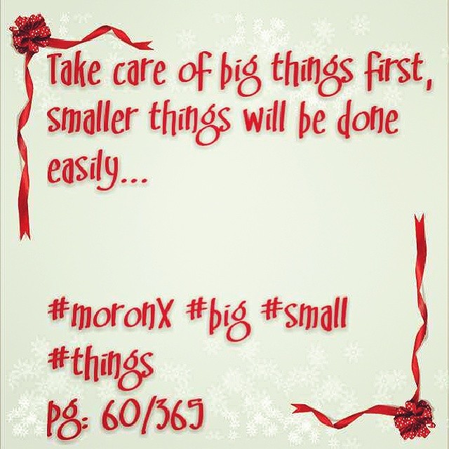 Take care of the big things first,
smaller things will be done easily#moronX #big #small #things
pg: 60/365