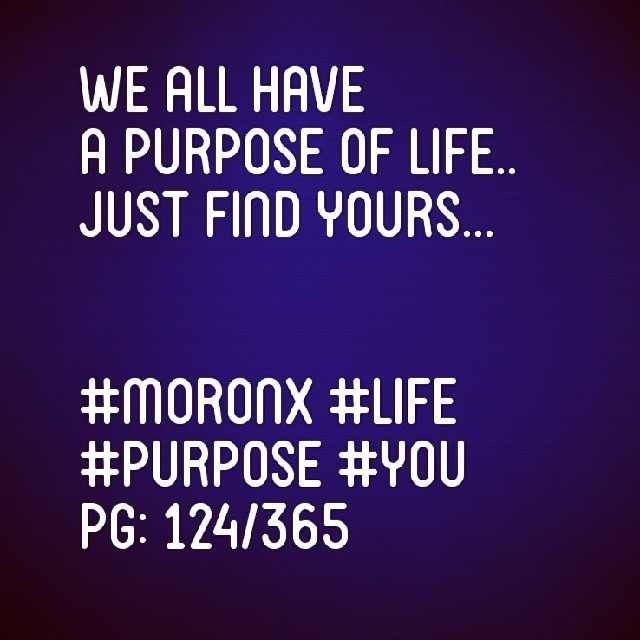 We all have a purpose of life..
Just find yours... #moronX #life #purpose #you
pg: 124/365