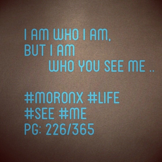 I am who I am,
but I am who you see me .. #moronX #life
#see #me
pg: 226/365