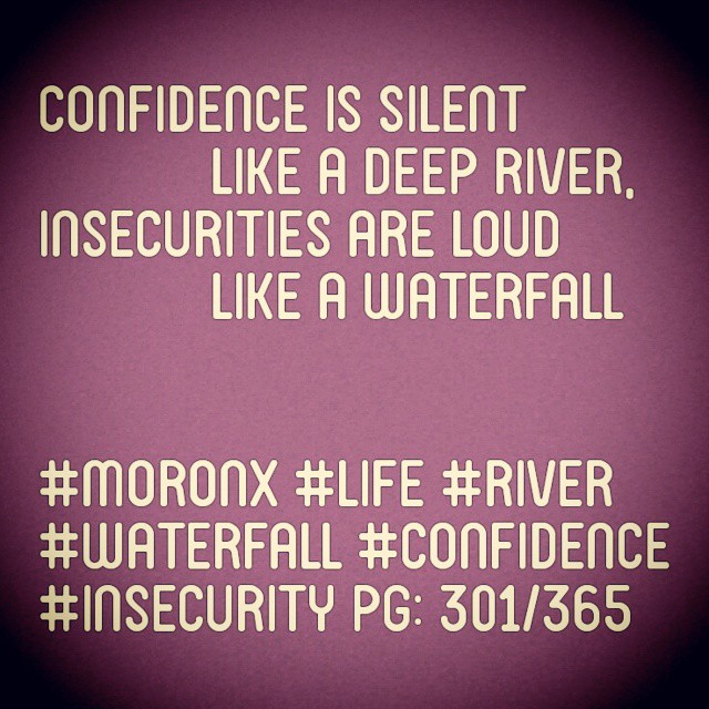 Confidence is silent  like a deep river,
Insecurities are loud  like a waterfall
#moronX #life #river
#waterfall #confidence
#insecurity pg: 301/365